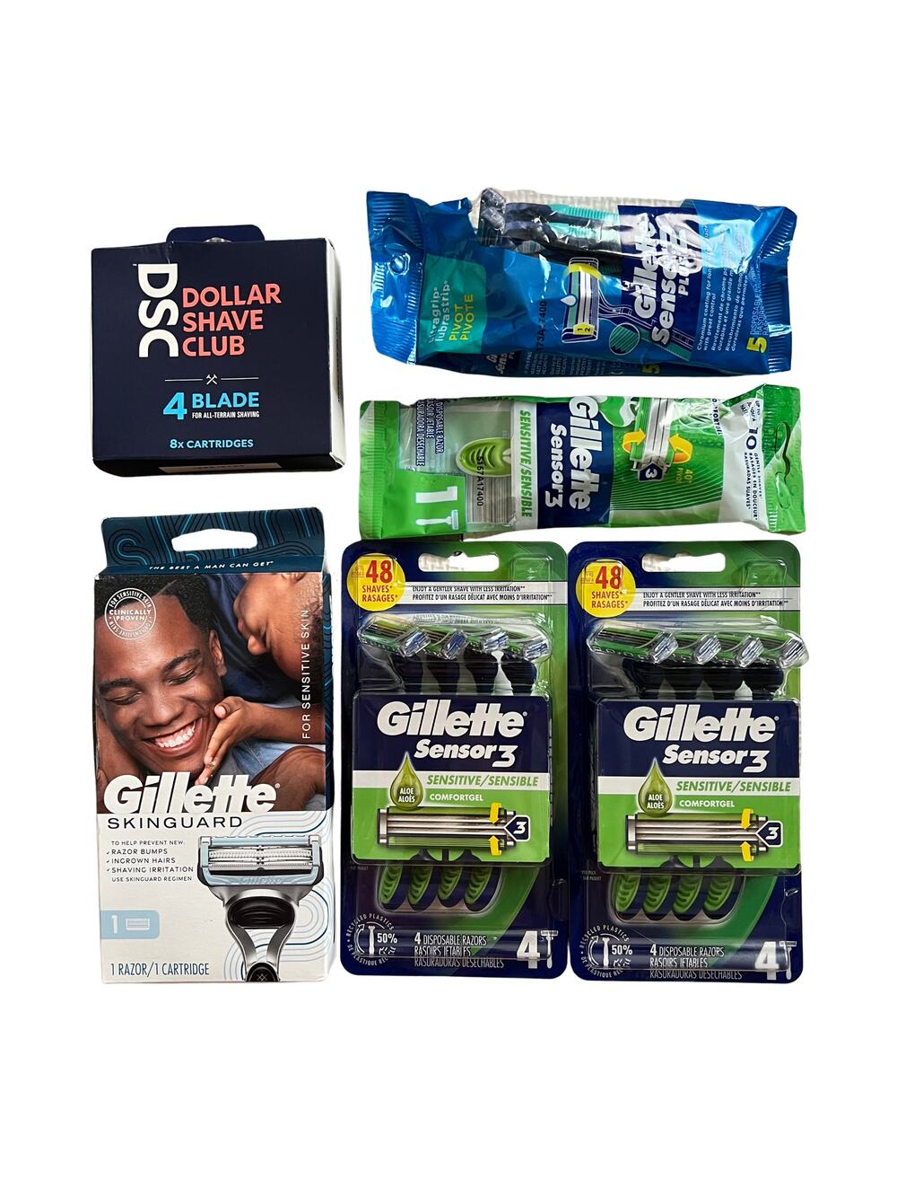Lot 6 Gillette Skinguard/Sensor2/3 Sensitive Blade Razor Dollar Shave 4 Blade